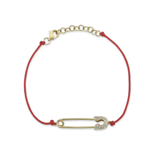 Kate Yellow Gold and Diamond Safety Pin Cord Bracelet